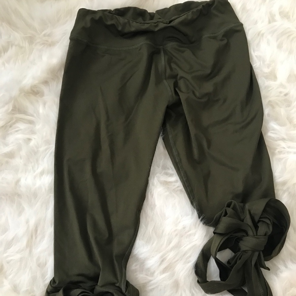 Olive green tie up leg workout pants